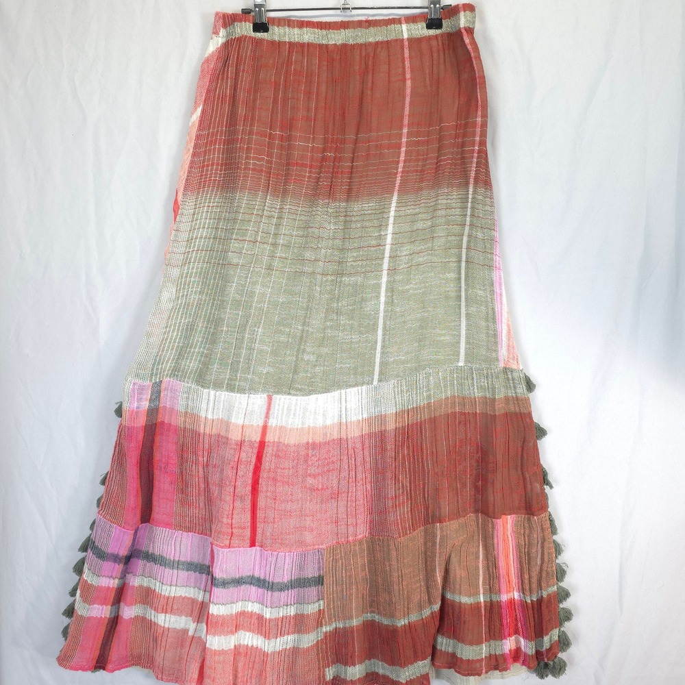 Soft Surroundings Boho Artisan Maxi Skirt S Embroidered Tassel Gauzy Aztec - Picture 2 of 12